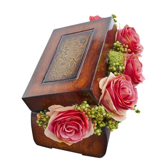 Roses Artificial Arrangement in Decorative Chest - SKU #1591-PE - 5